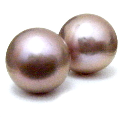 Pink 13.3mm Button Pearl Stud Earrings